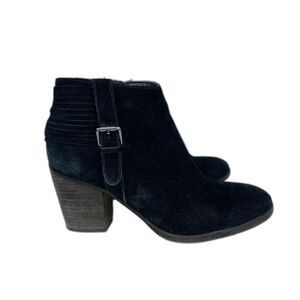 Franco Fortini Briana Ankle Boots Black Suede Buckle Fringe Booties Women's 8.5